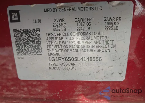 2020 Chevrolet Bolt Ev Fwd Lt from USA, damaged, VIN 1G1FY6S05L4148556